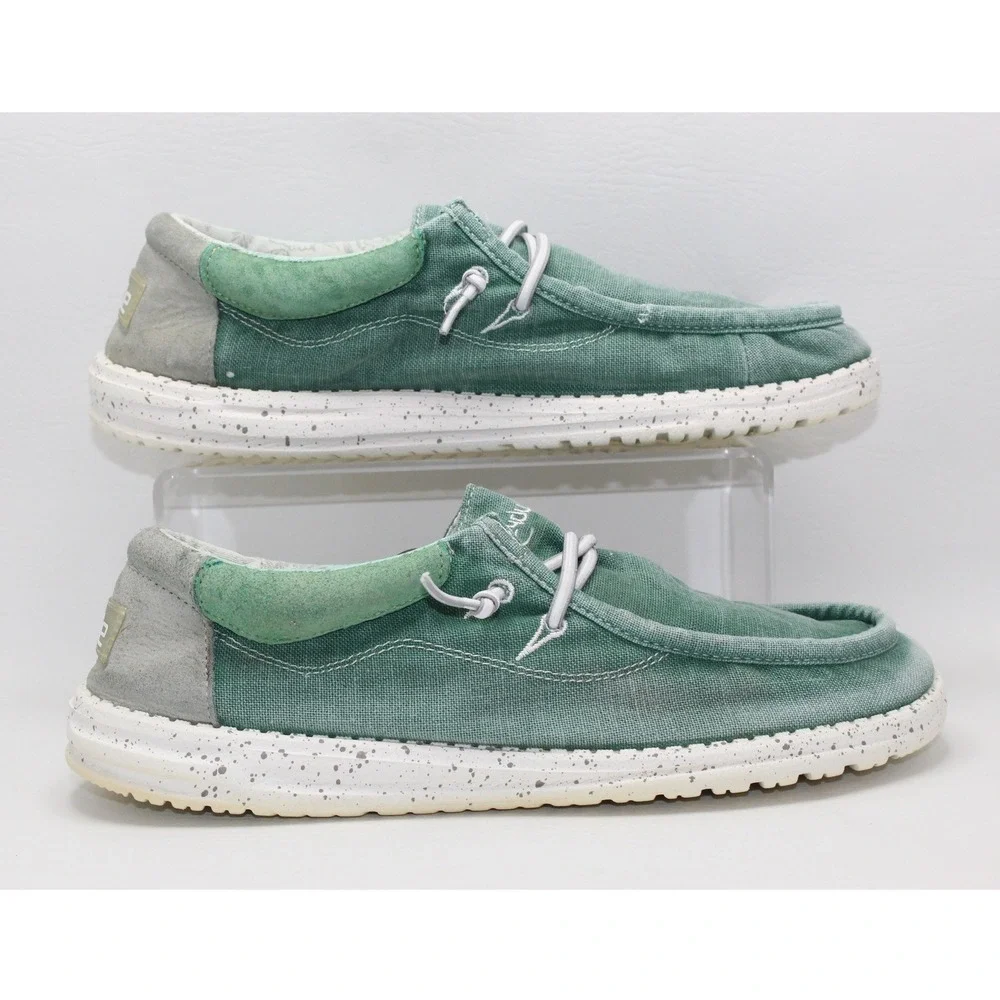 Hey Dude Wally Flow Mens Green Canvas Slip On Loafers Shoes 112308338 Size 9